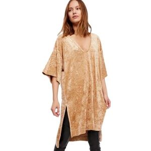 Free People We The Free Gold Luxe Velvet V-Neck Tunic Top/Dress Sz S
